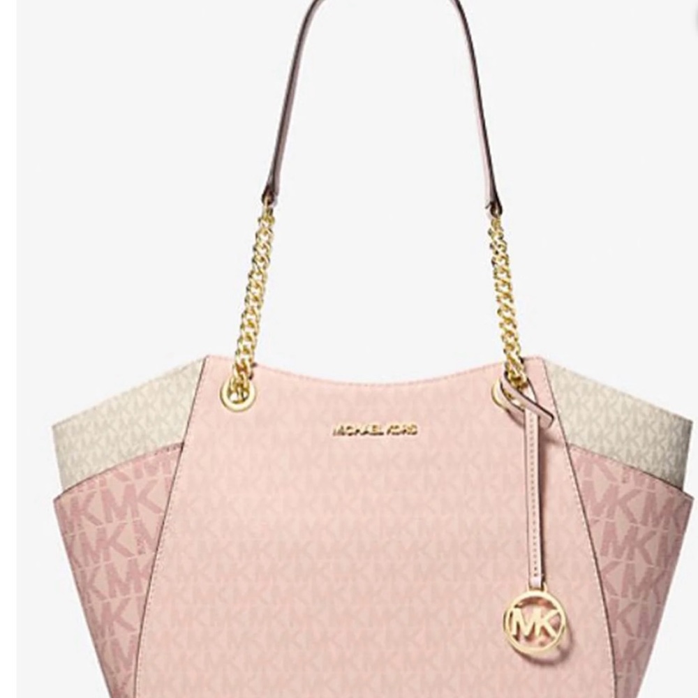 Michael Kors Pink and Cream Tote with Gold Accents with Matching Wallet